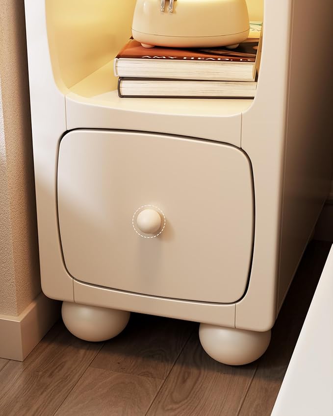 Solid Wood Small Bedside Table with Drawer,Modern Bedside Table,Slim nightstand for Kids Skinny Nightstand Narrow,Bedroom,Study,Toilet(White)