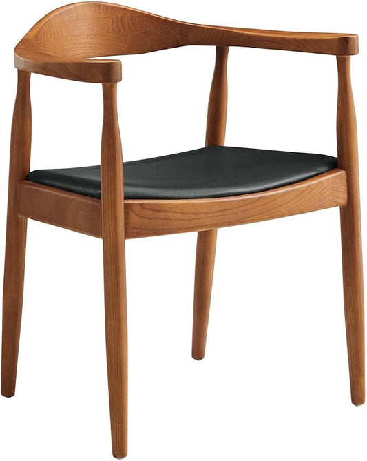 Modway Presidential Mid-Century Modern Faux Leather Upholstered Dining Armchair in Black
