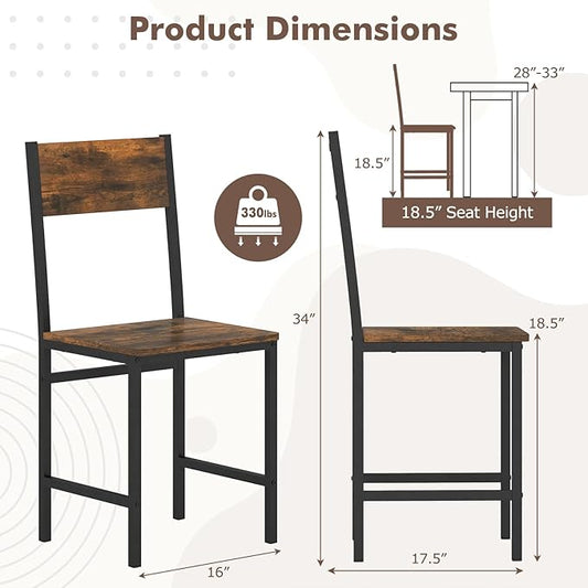 COSTWAY Dining Chairs Set of 2, Rustic Wood & Metal Frame Industrial Farmhouse Armless Side Chairs with Wide Comfy Seat & Slanted High Back for Dining Room, Kitchen, Home, Restaurant