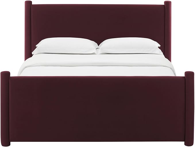 Modway Rael King Platform Bed Frame with Upholstered Headboard and Footboard in Mulberry – Stain-Resistant Performance Velvet King Size Bed with Rounded Posts
