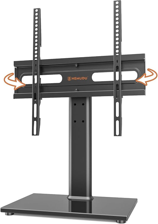 Universal Swivel TV Stand - Table Top TV Stand for 27-60 inch LCD LED TVs - Height Adjustable TV Base Stand with Tempered Glass Base & Wire Management, VESA 400x400mm HT06B-002