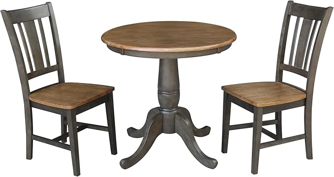 IC INTERNATIONAL CONCEPTS 30" Round Wood Table with 2 San Remo Chairs in Hickory/Washed Coal - 3 Piece Set