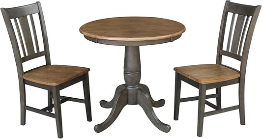 IC INTERNATIONAL CONCEPTS 30" Round Wood Table with 2 San Remo Chairs in Hickory/Washed Coal - 3 Piece Set