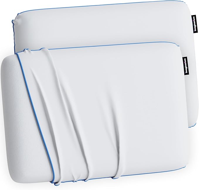 Imaginarium 2 Pk Cooling Bed Pillows for Sleeping, 2 Memory Foam Cooling Pillows for Back, Stomach Sleeper, Gel Side Sleeper Pillow, Cold Pillows That Stay Cold, Removable Zipper Cover (White/Blue)