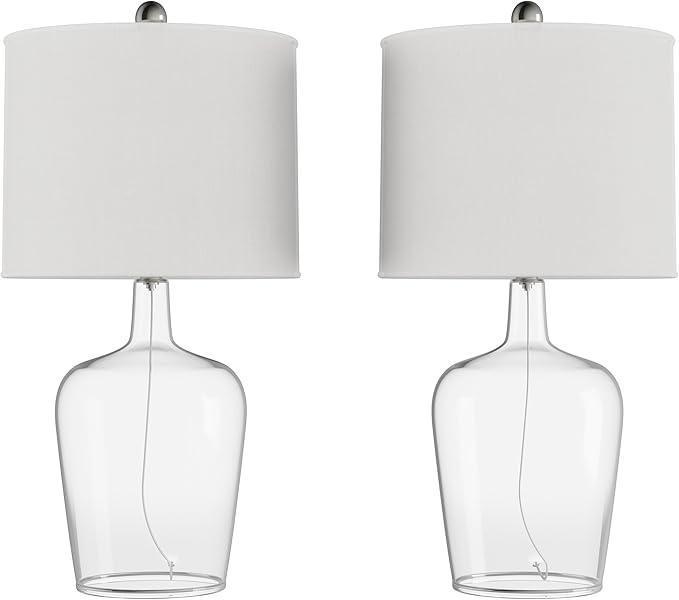 Glass Cloche Table Lamps – Set of 2 Modern Farmhouse Accent Lights with LED Bulbs – Home Décor for Bedroom, Living Room, or Office by Lavish Home