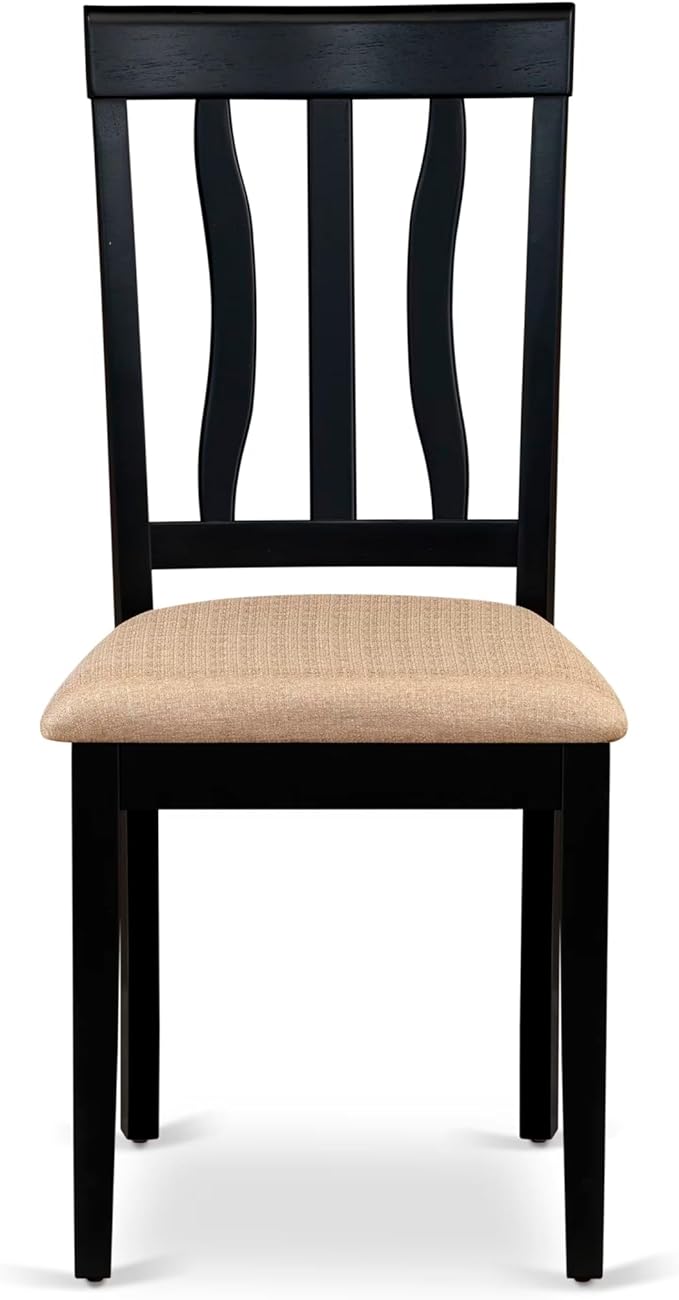 East West Furniture ANC-BLK-C Antique Dining Chairs - Linen Fabric Upholstered Wood Chairs, Set of 2, Black