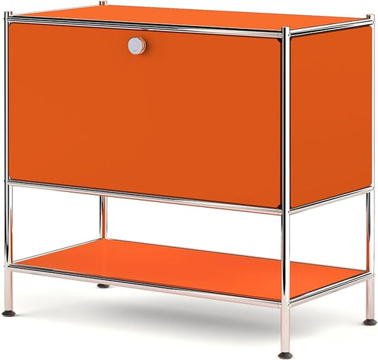 Metal Sidetable with Flap Door, 27.5" Height - DIY Modern Furnishing for Home, Office, Foyer, Bedroom - Night Stand, Book Shelf, Bookshelf, Cube Storage Organizer, Bedside Table (Orange)