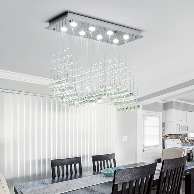 Saint Mossi 8-Lights Modern K9 Crystal Chandelier Light Fixture, Perfect Raindrop Chandelier for Bedroom,Living Room,Dining Room, L30 x W12 x H26, Clear Crystal & Chrome Canopy