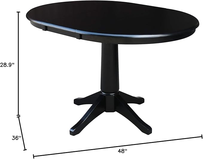 International Concepts 36" Round Top Pedestal Table with 12" Leaf-28.9" H-Dining Height, Black