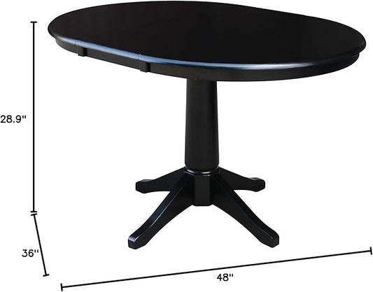 International Concepts 36" Round Top Pedestal Table with 12" Leaf-28.9" H-Dining Height, Black
