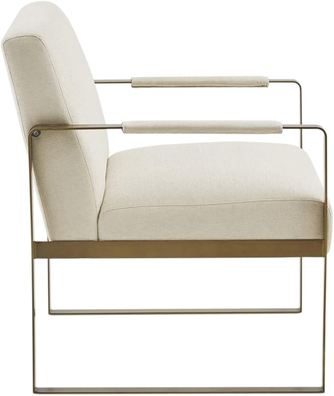 Martha Stewart Upholsterd Accent Chair Living Room Furniture - Modern Design, Comfortable Foam Seat Cushion Bedroom Lounge, Sophisticated Finished, Sturdy Frame, Cream/Gold, 28.5" W x 29" D x 32.5" H