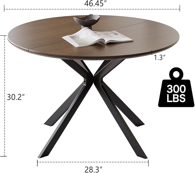 ALBAD 46.4" Round Dining Table, Mid Century Modern Round Dining Room Table for 4-6 with Metal Legs, Easy Assembly Coffee Table, Space-Saving Design for Kitchen and Dining Room