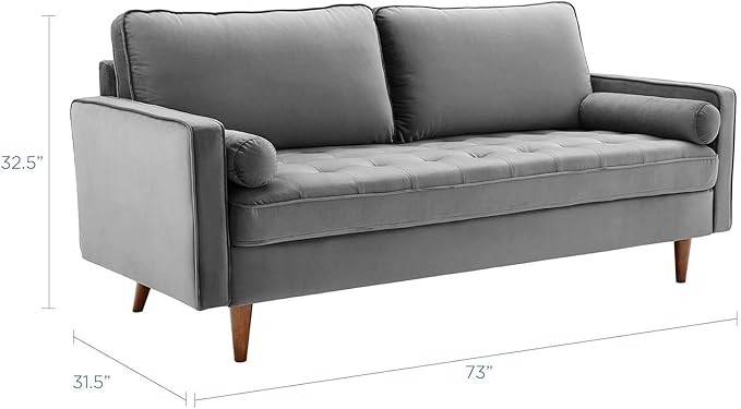 Modway EEI-3764-GRY Valour Performance Velvet Sofa, Gray
