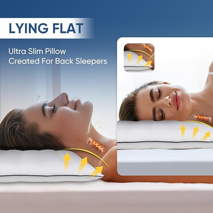 MINUPWELL Ultra Thin Pillows, Flat Pillows for Sleeping Thin with 7D 2.5 in Height Support, Slim Bed Pillows for Stomach Sleeper,Low Profile Pillow Standard Size - 18x26 in