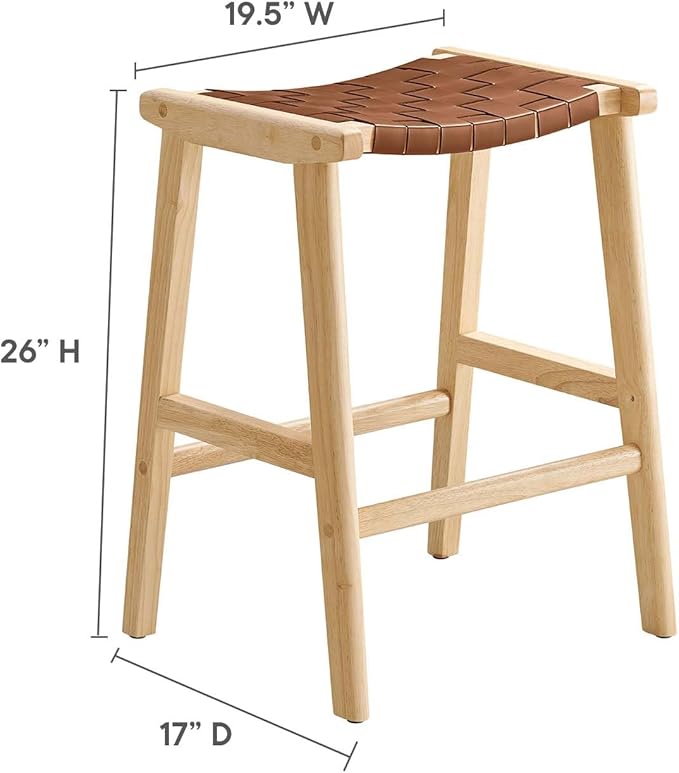 Modway Saoirse Faux Leather Wood Counter Stool - Set of 2 in Natural Brown