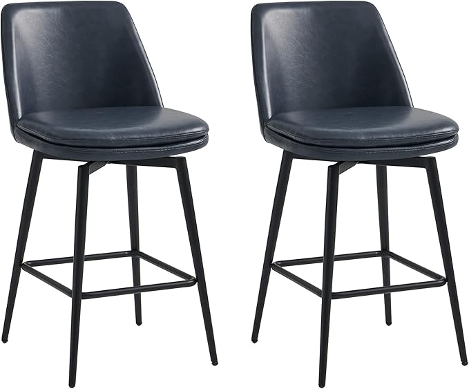 CHITA Swivel Bar Stools, 27.2" Counter Height Bar Stools Set of 2, FSC Certified Upholstered Modern Counter Stools, Metal Legs, Faux Leather, Blue