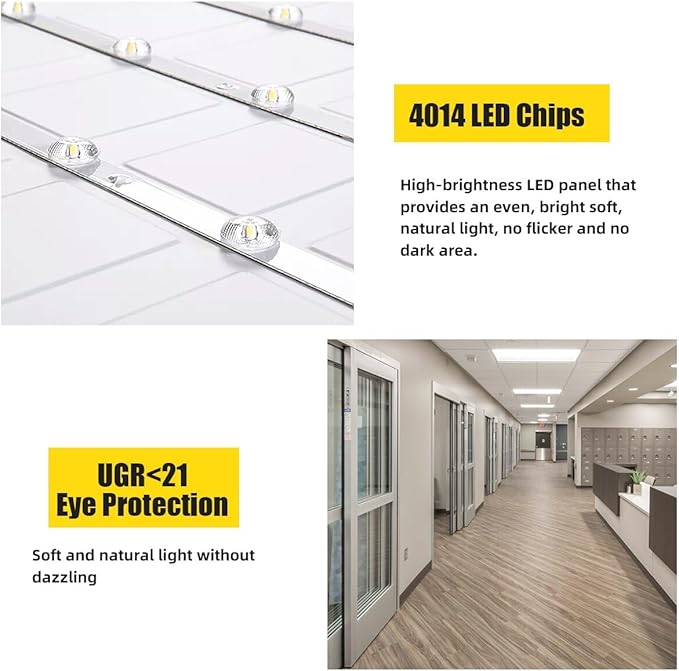 2x4 LED Flat Panel Light,12 Pack,7800LM LED Ceiling Light Fixture,0-10V Dimmable,5000K Daylight White Recessed Edge-Lit Troffer Fixture,ETL Certificated,110-277V AC