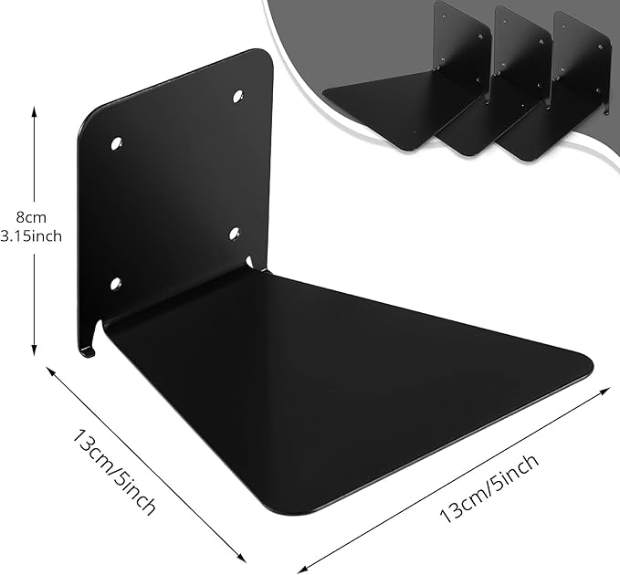 Jetec 6 Pack Invisible Floating Bookshelf Wall Mounted Floating Bookshelves Heavy Duty Book Organizers Hidden Book Shelf Metal Shelves Holder for Books Bedroom Living Room Home Office (Black)