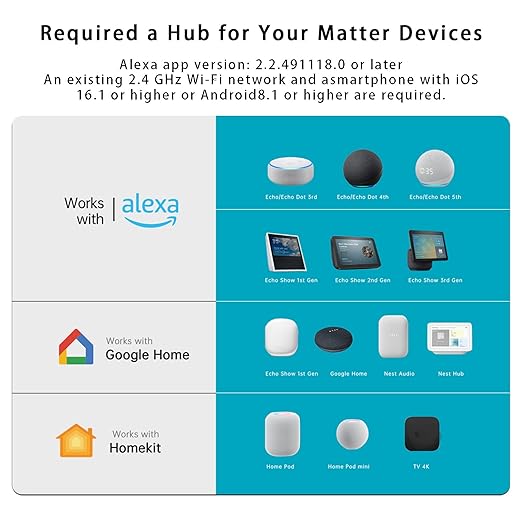 Matter Smart Plug 10A, Smart Wi-Fi Outlet Compatible with Alexa, Apple Homekit, Google Home, SmartThings, Home Assistant, No Hub Required, ETL & FCC & RoHS Certified, 2.4G WiFi Only, 4-Pack