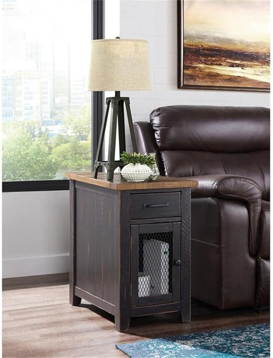 Martin Svensson Home Chairside Table - Antique Black and Honey - Rustic Style - with One Drawer and Cabinet for Storage