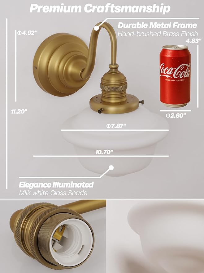 Vintage Wall Sconces Antique Brass Gold Bathroom Vanity Light with Milk Glass Hardwire Wall Sconce Light Lamp for Bathroom Mirror Living Room Bedroom Kitchen Indoor