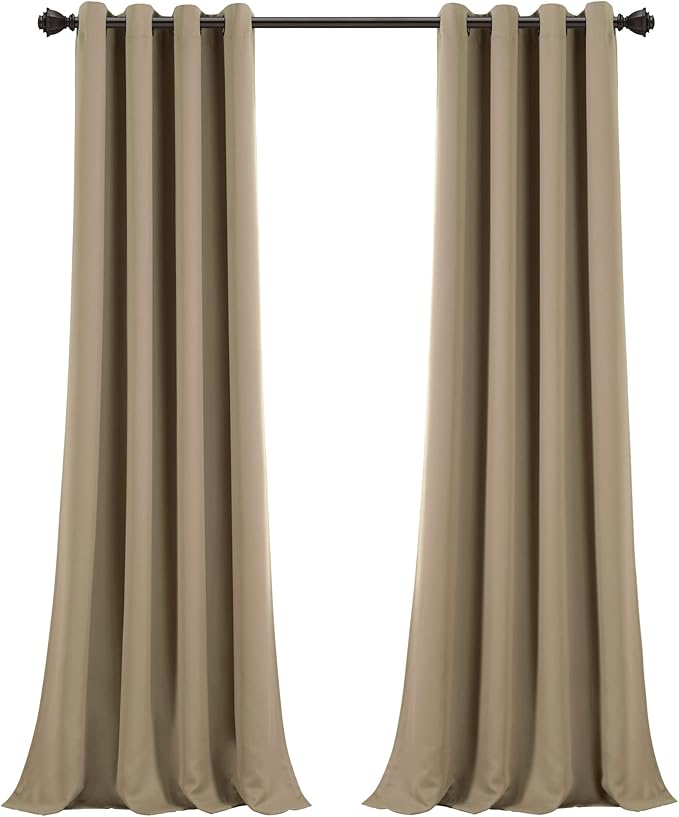 Lush Decor Insulated Grommet Blackout Window Curtain Panels, Pair, 52" W x 84" L, Mocha - Classic Modern Design - Chic Window Decor - Long Curtains For Living Room, Bedroom, Or Dining Room