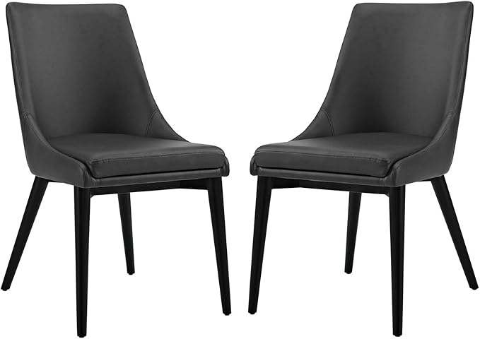 Modway Viscount Mid-Century Modern Faux Leather Upholstered Two Dining Chairs in Black