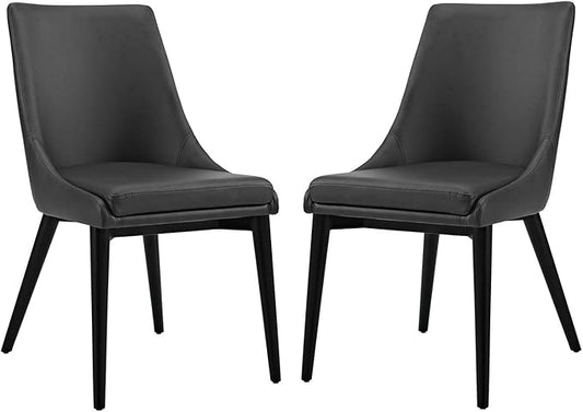 Modway Viscount Mid-Century Modern Faux Leather Upholstered Two Dining Chairs in Black
