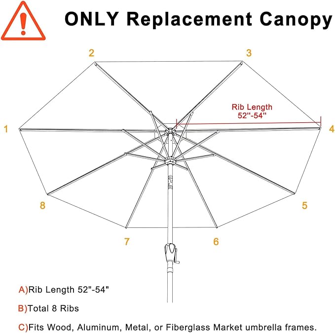 ABCCANOPY 9ft Outdoor Umbrella Replacement Top Suit 8 Ribs (Gray)