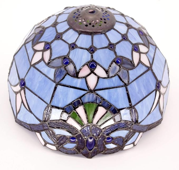 WERFACTORY Tiffany Lamp Stained Glass Table Lamp 12X12X18 Inches Blue Purple Baroque Style Lavender Bedside Reading Desk Light Decor Bedroom Living Room Home Office S003C Series