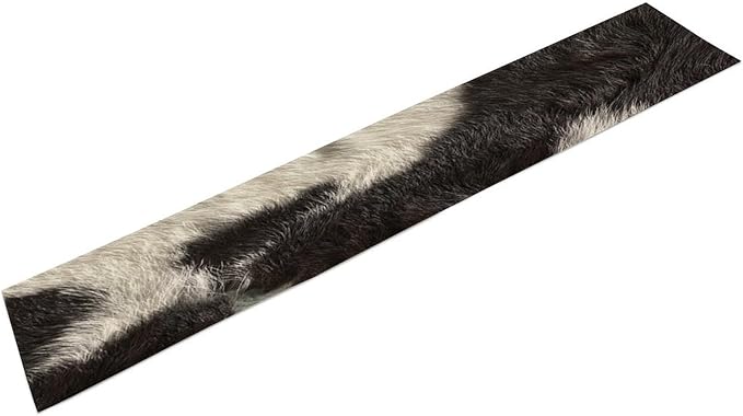 Cowhide Table Runner Black and White Milk Cow Western Style 3D Cow Fur Skin Texture Table Runner for Living Room Kitchen Dining Table Decoration 13x36in