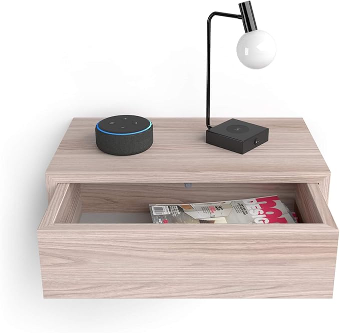 Mobili Fiver, Riccardo Floating nightstand, Pearled Elm, 17.7" x 9.8" x 6.1 ", Melamine-Finished, Modern Bedside Table, End Table, Italian Furniture