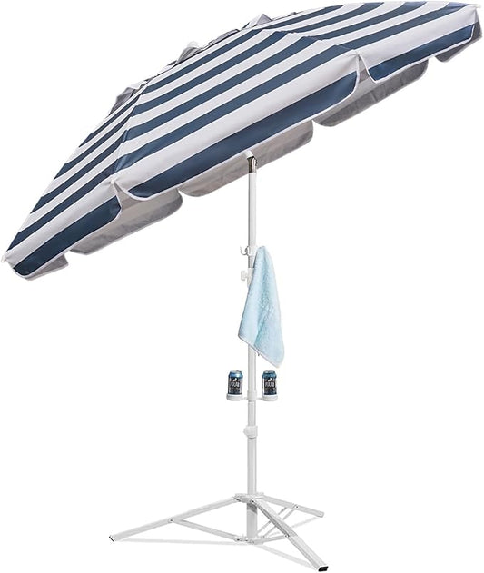 AMMSUN Shade Umbrella, Premium Portable Umbrella with Stand, 6.5ft Lightweight Free Standing Canopy for Sporting Games, Adjustable Instant Sun Protection and Easy to Carry, Stripe Blue