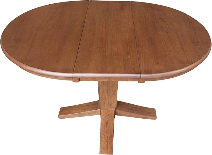 IC INTERNATIONAL CONCEPTS 36" Solid Wood Round Top Pedestal Dining Table with 12" Leaf - 30.1" H