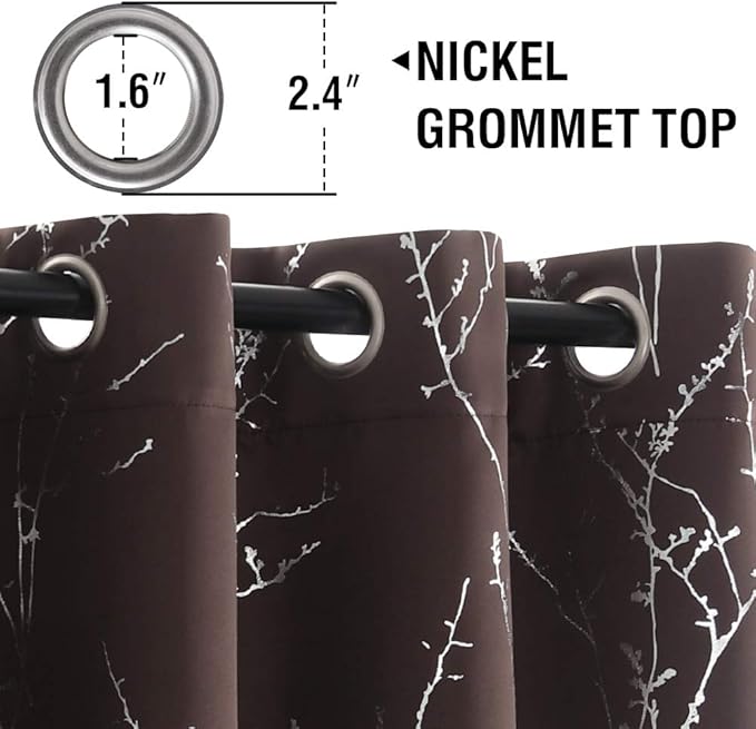 H.VERSAILTEX Blackout Curtains for Bedroom Foil Print Twig Tree Branch Thermal Insulated Grommet Curtain Drapes Light Blocking Thick Soft Window Curtains for Living 52 x 63 Inch, 2 Panels, Brown