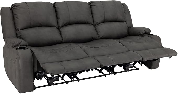 RecPro Charles Powered Triple RV Wall Hugger Recliner | Drop Down Console | RV Furniture with Upgraded 2023 Fabric (Gunmetal, 80")