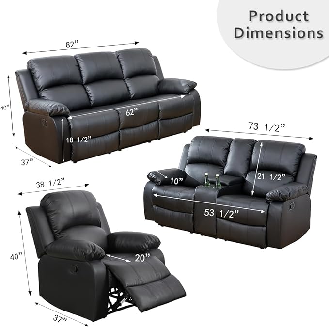 Modern Black Recliner Chair Bonded Leather Reclining Chair Home Theater Seating Living Room Furniture Manual Recliner Single Chair with Armrest & Lumbar Support for Home/Rv Car (Black, Chair)