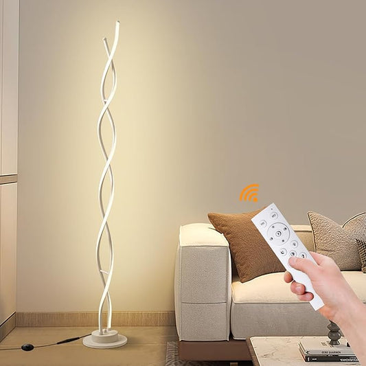 Floor Lamp, LED Modern Floor Lamps for Living Room, 2500LM-40W Lamp for Living Room 3Color Remote Dimmable Standing Lamp, 55" Spiral White Floor Lamp for Living Room Bedroom Office
