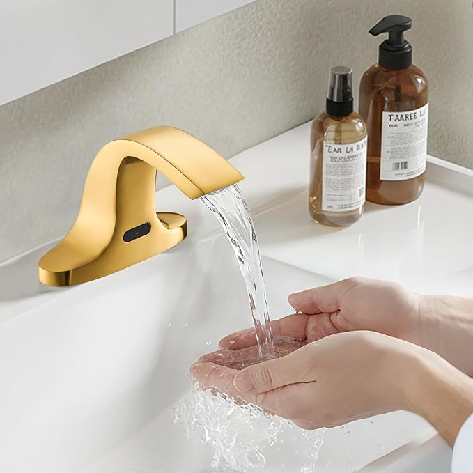 Touchless Bathroom Sink Faucet, Automatic Sensor Faucet for 3 Hole,Touchless Faucet for Bathroom Sink,Smart Faucet Gold