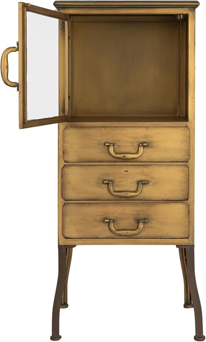 Creative Co-Op Sleek Metal Cabinet Storage with 3 Drawers, Gold