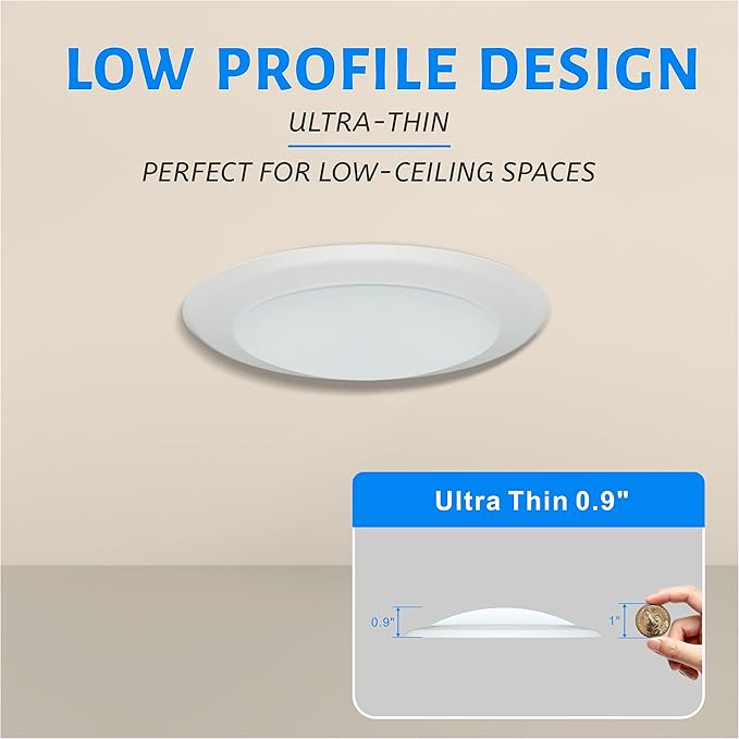 ECOELER 10 Pack 6" LED Disk Light, Dimmable Flush Mount Ceiling Downlight, 16.5W 1000Lm, 5000K Daylight, LED Disc Light Installs into J-Box or Recessed Can, ETL & FCC Listed