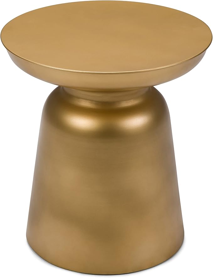 SIMPLIHOME Toby Metal Table - 17" Wide x 18" High Solid Iron Drum Accent Table in Gold, Industrial Side or End Table for Living Room, Bedroom or Entryway with Sculptural Design, Assembled