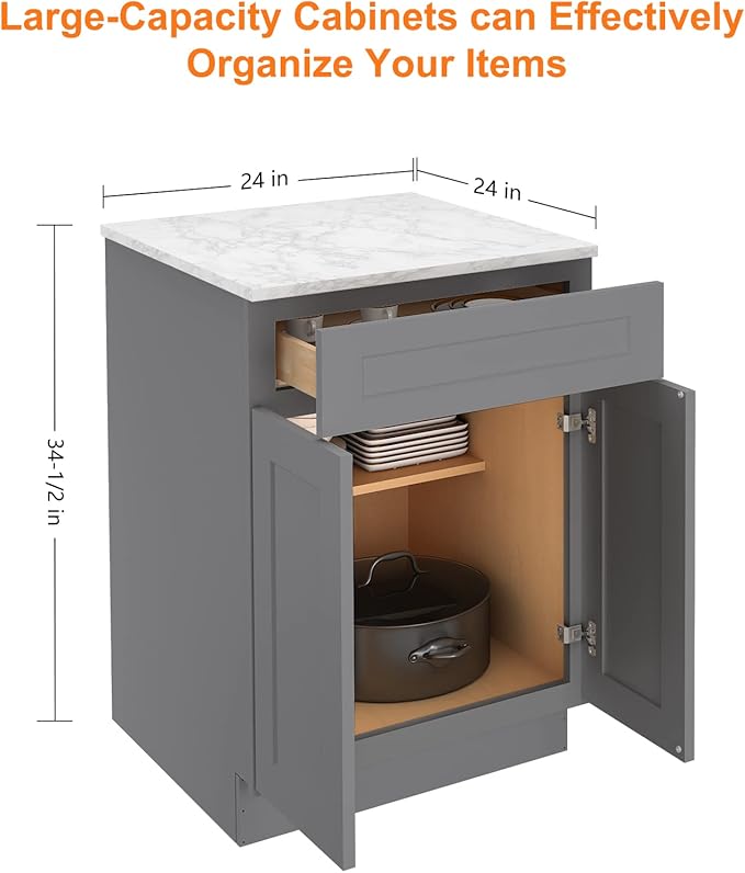 LOVMOR Kitchen Base Cabinets, Sideboard Storage Cabinet, Entryway Cabinet with 1-Drawer & Adjustable Shelf, 24" W X 24" D X 34-1/2"H