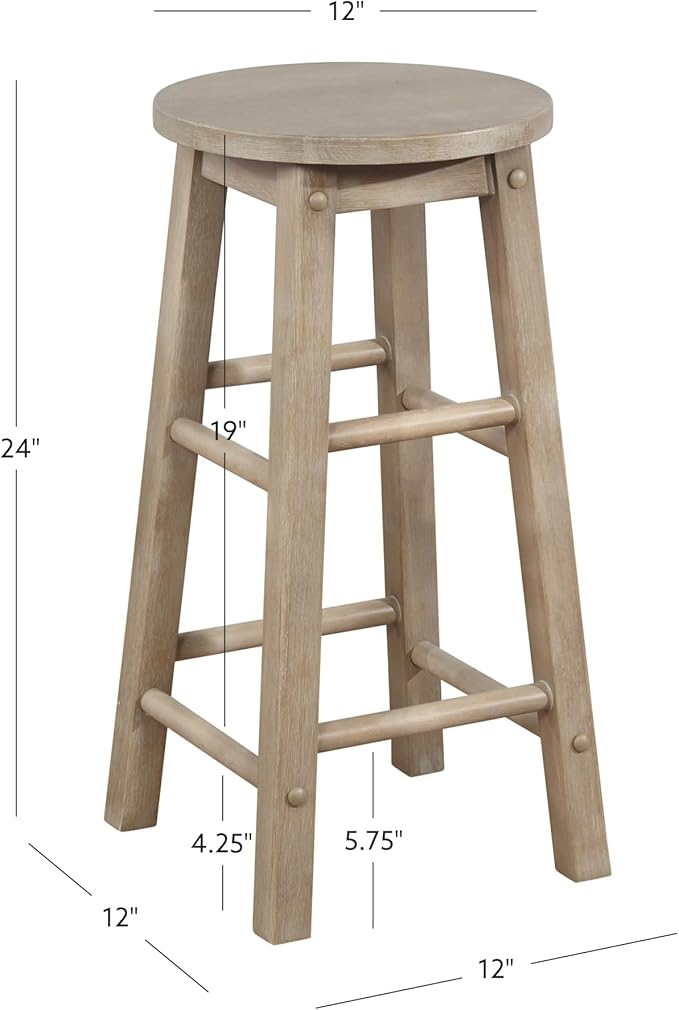 Zeke Grey Wash 24" Counter Stool with Round Seat by Linon