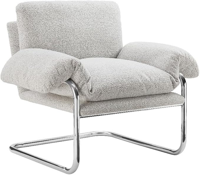 Modway Ansel Boucle Accent Chair in Newsprint - Fabric Lounge Chair for Living Room, Bedroom - Upholstered Corner Reading Chair with Arms and Removable Cushions