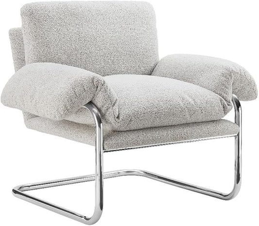 Modway Ansel Boucle Accent Chair in Newsprint - Fabric Lounge Chair for Living Room, Bedroom - Upholstered Corner Reading Chair with Arms and Removable Cushions