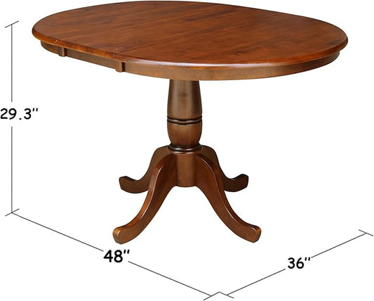 IC INTERNATIONAL CONCEPTS 36" Solid Wood Round Top Pedestal Table with 12" Leaf - 28.9" H - Espresso
