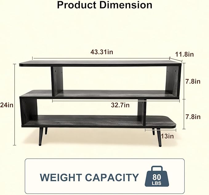 Lightdot TV Stand for TVs up to 45'', Modern Entertainment Center with 3 Open Storage Large Capacity for Collection,Media Console Table for Living Room/Entrance/Sofa Cabinet,Easy Assembly-Grey Oak