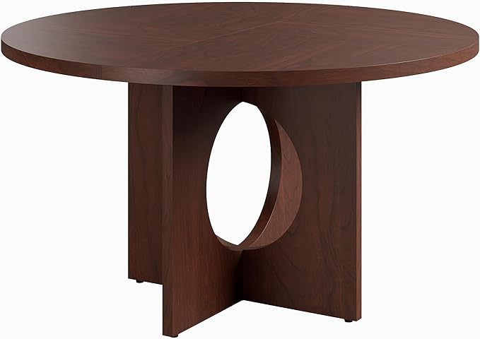 IDEALHOUSE 47" Round Dining Table, Kitchen Table for 4-6 People, Circle Tables with Sturdy Pedestal Base, Space Saving Dinning Room Furniture for Living Room, Kitchen, Apartment, Walnut