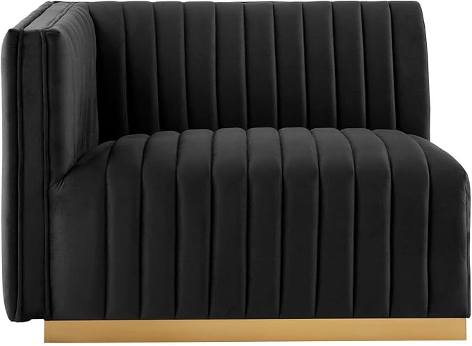 Modway Conjure Channel Tufted Performance Velvet Sectional, 4-Piece Right-Facing Sofa, Gold Black